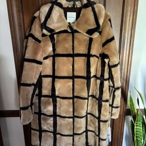 Avec Les Filles Windowpane Faux Fur Coat Size Large